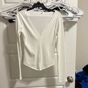 Altard State White Ribbed Long Sleeve Top